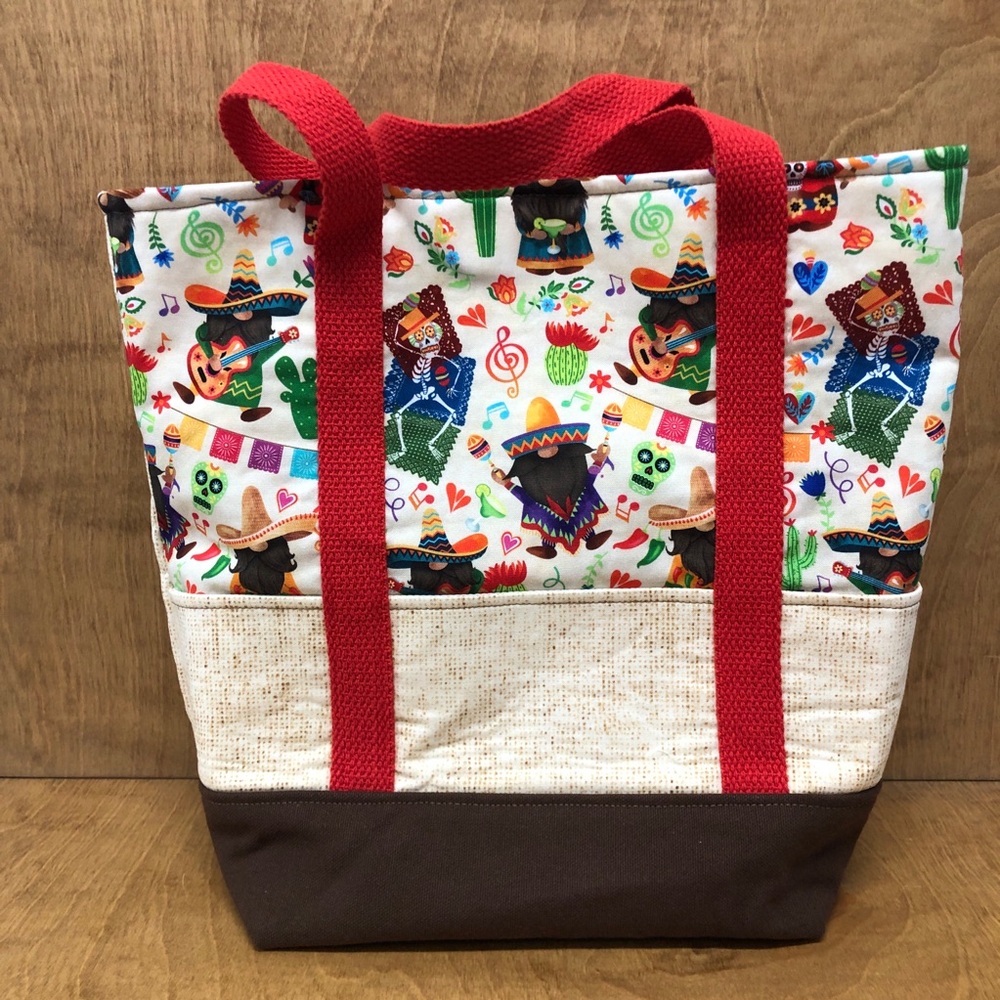 SM Feista Gnome Tote Bag Pockets Handmade Cotton Canvas Reusable Mariachi Gift